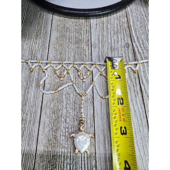 18k Gold Plated Moonstone Peach Champagne Zircon Beaded Necklace Turtle Pendant - Picture 9 of 9